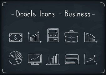 Set of handdrawn doodle icons - business