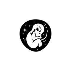 Fetus symbol. Baby in womb. Pregnancy and health care of mother  and baby inside. Round logo of embryo and umbilical cord. Maternal fetus medicine. Vector illustration.