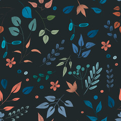 Floral pattern with dark background. Floral vector. Digital illustration.