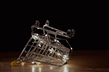 Empty trolley - shopping before Christmas could be more expensive due inflation rate - obrazy, fototapety, plakaty