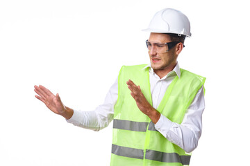 engineer in working uniform protective clothing documents construction