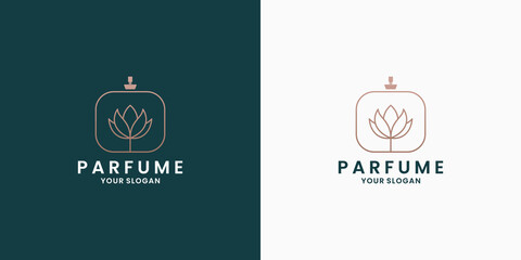 minimalist perfume flower logo design with line art style