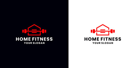 fitness house logo design. barbel combine with house