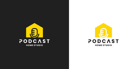 mic and house logo design for podcast house