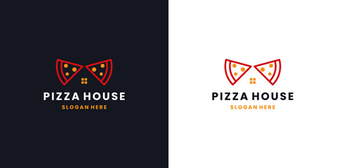 pizzeria house logo design for restaurant - obrazy, fototapety, plakaty
