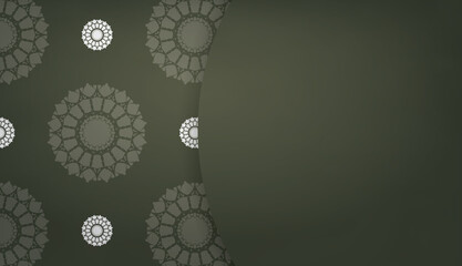 Dark green banner with white mandala pattern and place for your logo or text