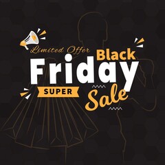 Abstract vector black friday sale layout background. inscription design template.  Vector illustration limited time offer.