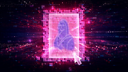 Non Fungible Token - NFT - Digital Art on Digital Ledger - Conceptual Illustration