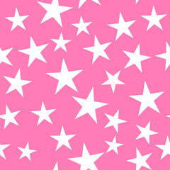 Obraz premium Pink background and white stars. Vector pattern is seamless and simple, for packaging or decorative.