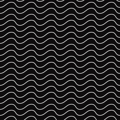 Wavy white lines that repeat vertically. Seamless pattern with wavy line and black background.