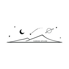 flat space mountain logo illustration, editable vector file for all of your graphic needs.