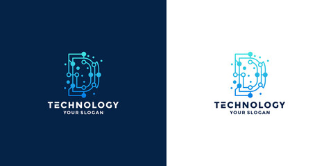 letter D technology logo design inspiration