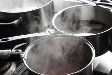 pots cooking on a stove