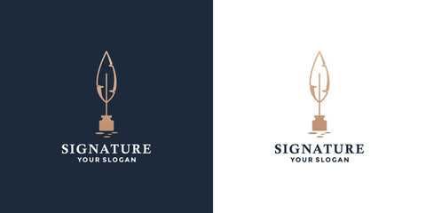 feather pen royalty logo design with golden color