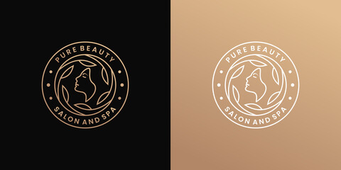 round salon logo design. natural beauty woman concept design.