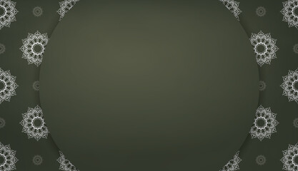 Dark green color banner template with vintage white pattern for logo or text design