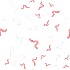 Seamless pattern of worms and hooks.