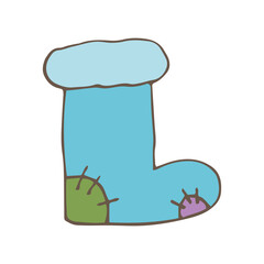 Vector supplies for the new year, scarf, sweater, felt boot, mitten, garlands. Isolated. Drawn by hand. Coloring pages for children and adults. Cartoon