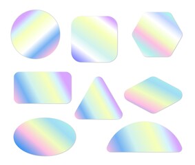 Holographic stickers. Holography gloss shapes. Vector gradient labels mockup