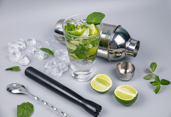 Mojito cocktail and bartender accessories
