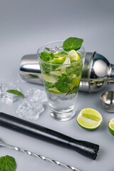 Mojito cocktail and bartender accessories
