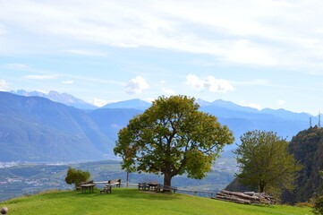 Beautiful landscape in Southtyrol with mountains behind 