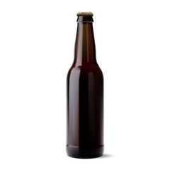 Beer bottle. Brown glass soda drink bottle blank. Alcohol beverage product brand illustration. Cold drink bottle, cider or cola container, black lager single shot tipple. Realistic glassware