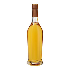 Whiskey bottle. Realistic glass bourbon bottle, realistic alcohol package. Brandy jar mock up. Cognac flask design for advertising, glossy amber gold color spirit drink, cork lid