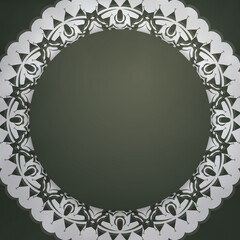 Greeting card in dark green color with a luxurious white pattern for your congratulations.