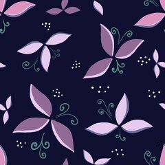 Seamless pattern with plant elements on a dark background.Design for clothing fabric and other items.