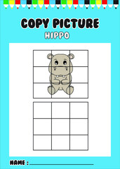 copy the picture of hippo . cute hippo.cartoon animal.