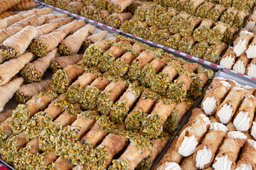 Traditional Maltese cannoli sweets on the Marsaxlokk Open Market