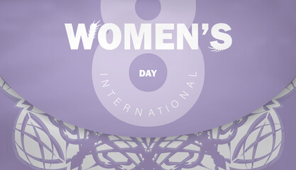 Greeting card template 8 march international womens day purple color with winter white ornament
