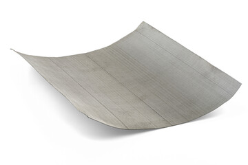 Macro photo of a fine metal mesh used for water filtration, isolated on a white background.