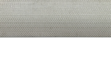 Background made from a macro photo of a fine metal mesh used for water filtration, isolated on a white background, half of the photo is white.
