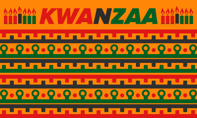 Kwanzaa Happy Celebration. African and African-American culture holiday. Seven days festival, celebrate annual from December 26 to January 1. Black history. Poster, card, banner and background. Vector