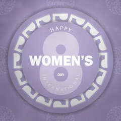 Greeting flyer template 8 march international womens day purple color with winter white ornament