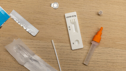 Rapid antigen covid self-test kit on the table
