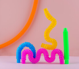 Different pop tubes. Trendy antistress toy