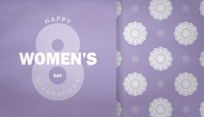 Holiday flyer 8 march international womens day purple color luxury white pattern