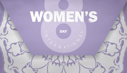 Holiday flyer 8 march international womens day purple color with vintage white ornament