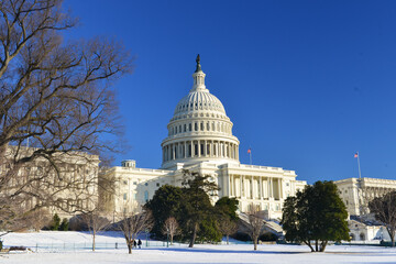 US Capitol building in snow - Washington DC United States