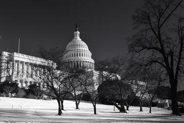 US Capitol in snow - Washington DC United States