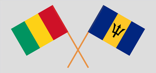 Crossed flags of Guinea and Barbados. Official colors. Correct proportion