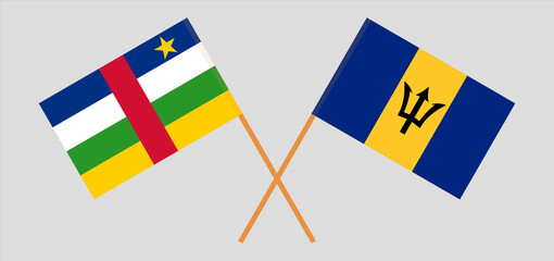 Crossed flags of Central African Republic and Barbados. Official colors. Correct proportion
