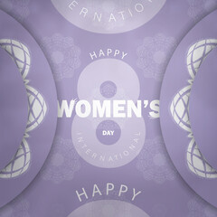 International womens day 8 march flyer template in purple color with abstract white pattern