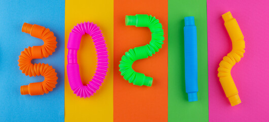 Different pop tubes. Trendy antistress toy