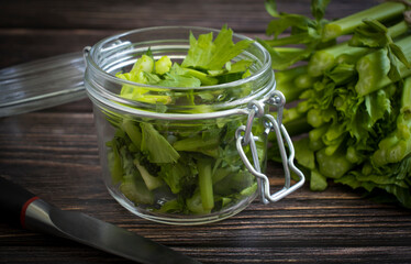 celery stalks on a wooden background