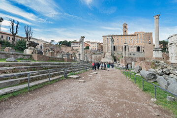 The Basilica Julia ruins. This archeological place in the Roman Forum was used for official...