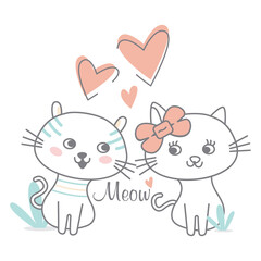 Obraz na płótnie Canvas Cute cat illustration. Romantic animal concept